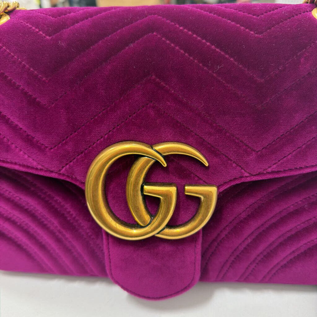 Purple Velvet Quilted Marmont Medium Handbag