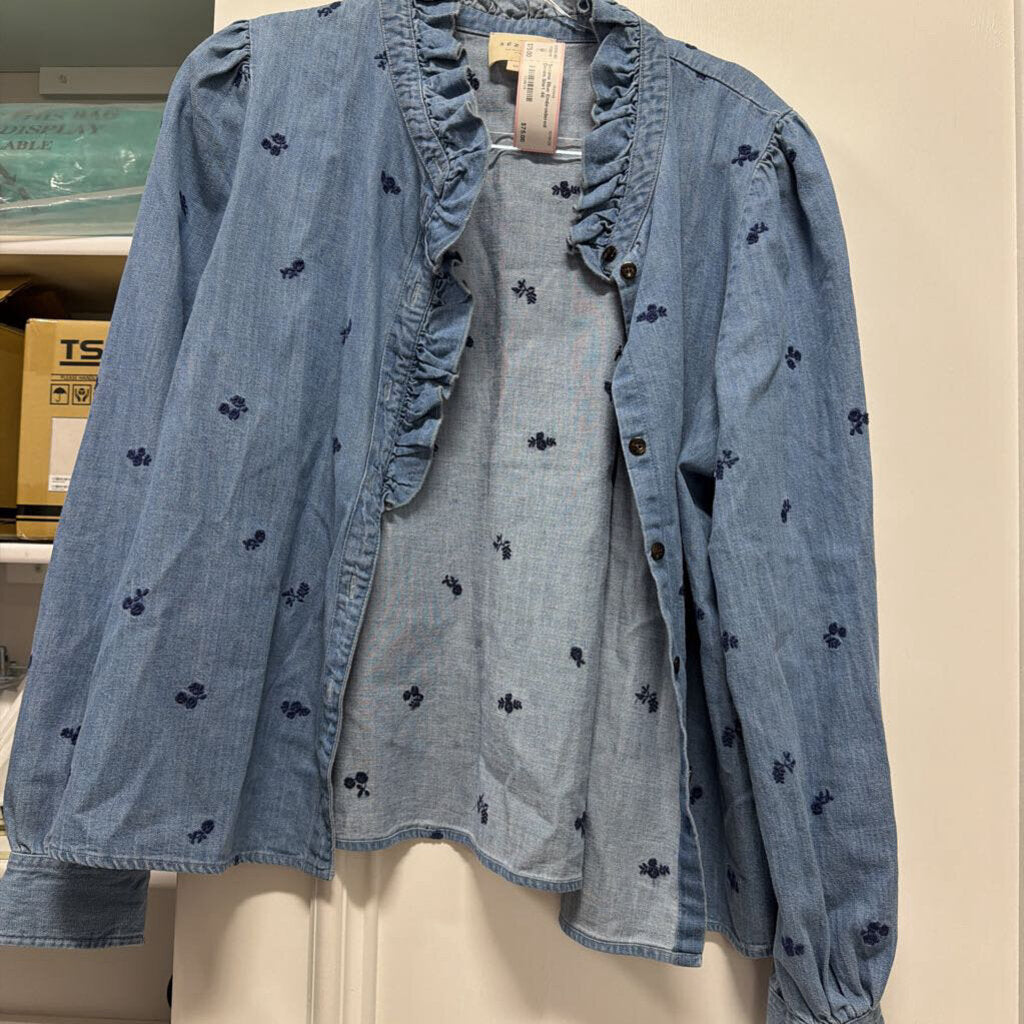 Blue Embroidered Denim Shirt