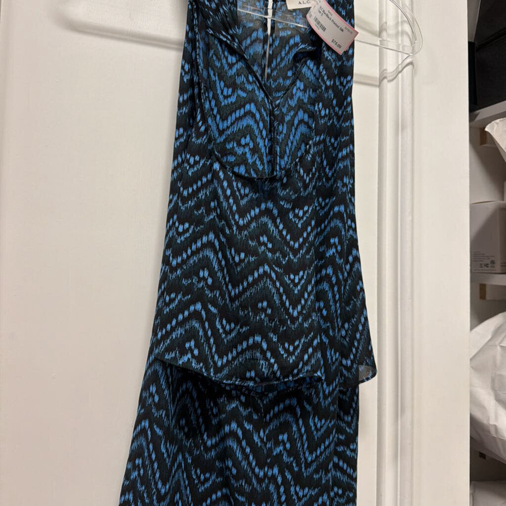Blue/Black Printed Silk Tank