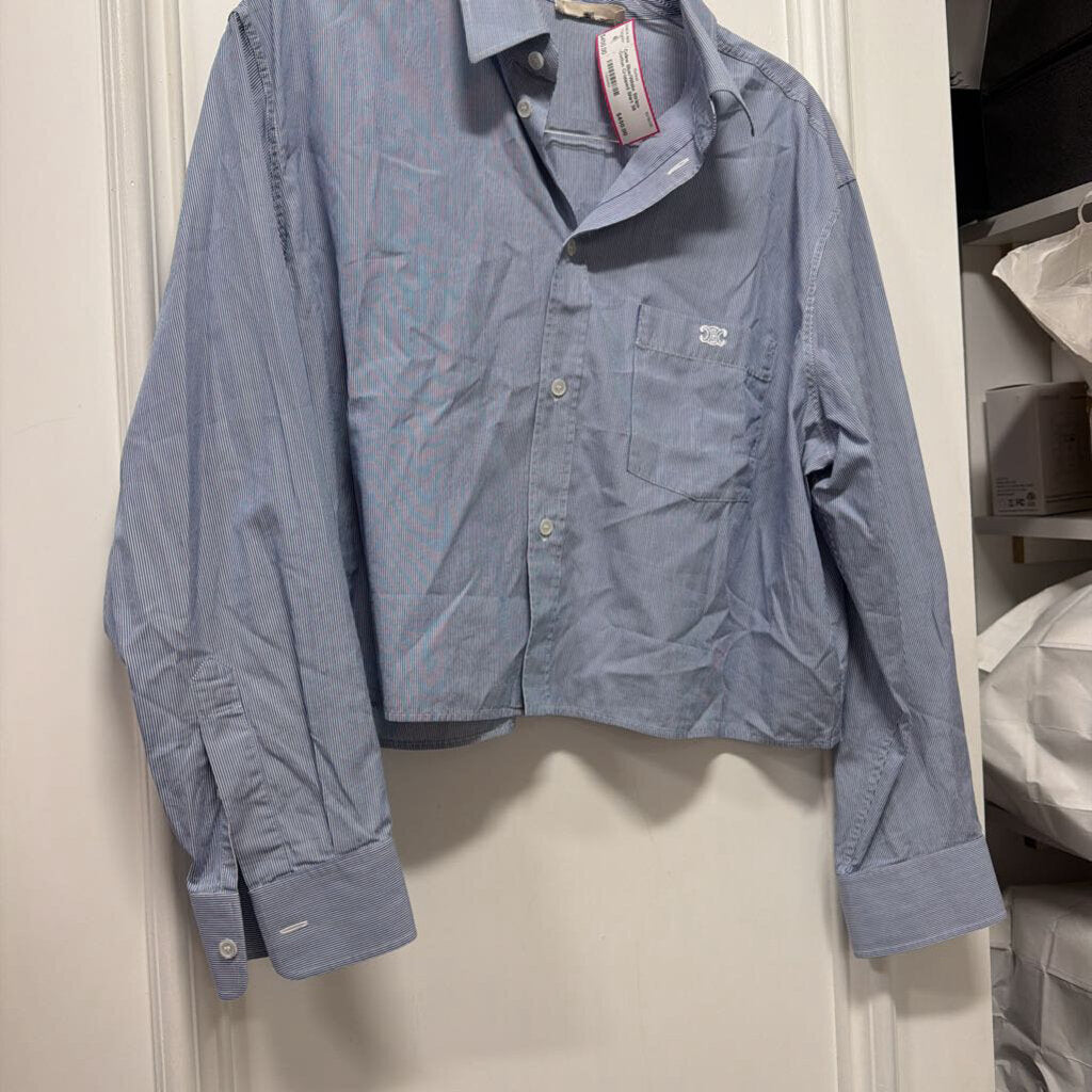 Blue/White Stripe Cotton Cropped Shirt