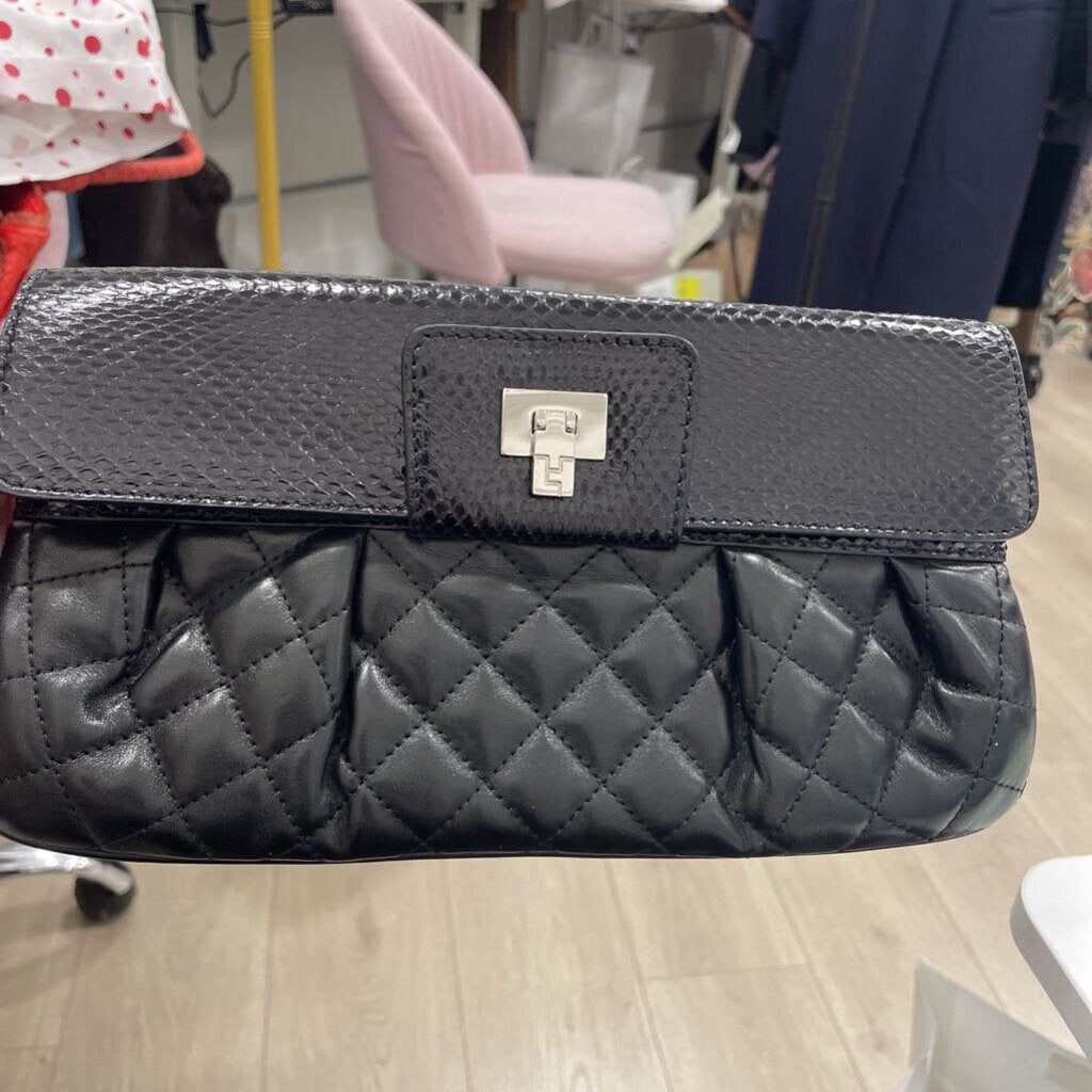 Black Leather Quilted Clutch (995)
