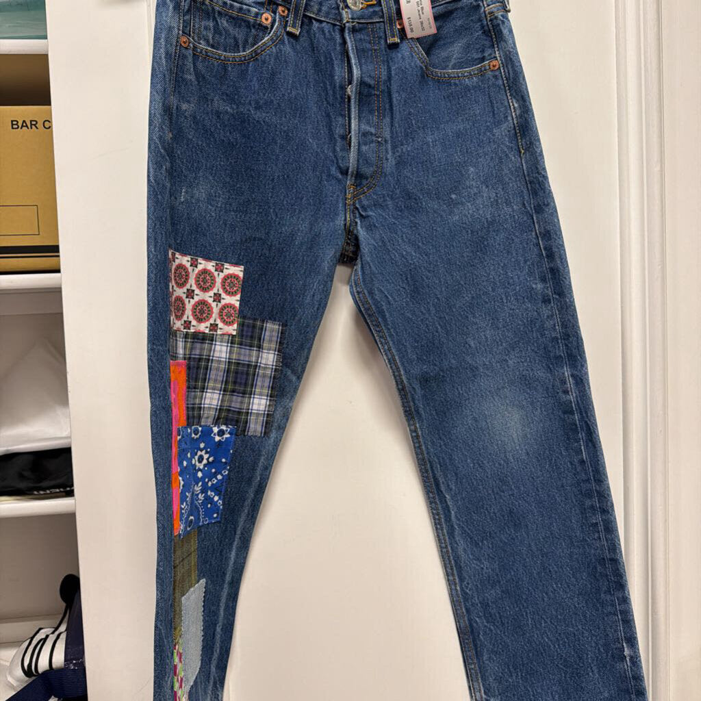 Blue Patchwork Levi 501 Jeans