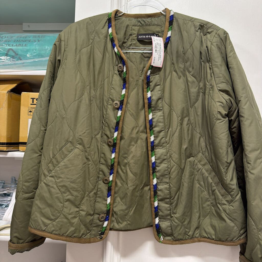 Green Quilted Jacket w/ Bead Trim (loose beading)