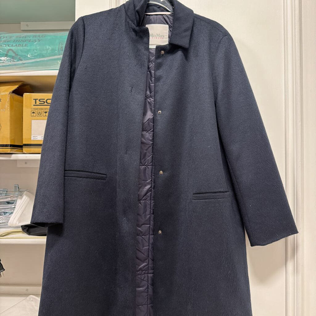 Navy Cashmere Blend Padded Coat