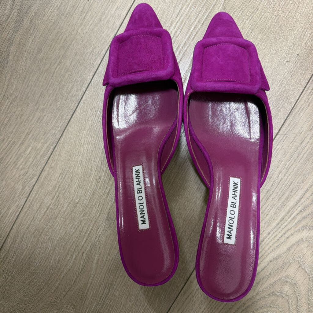 Purple Suede Buckle Mules, 36.5