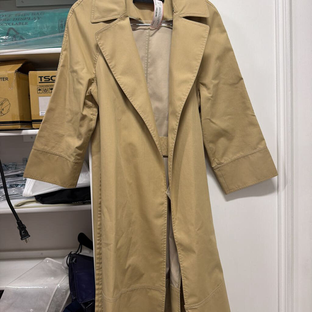 Tan Poly/Cotton Belted Trench Coat