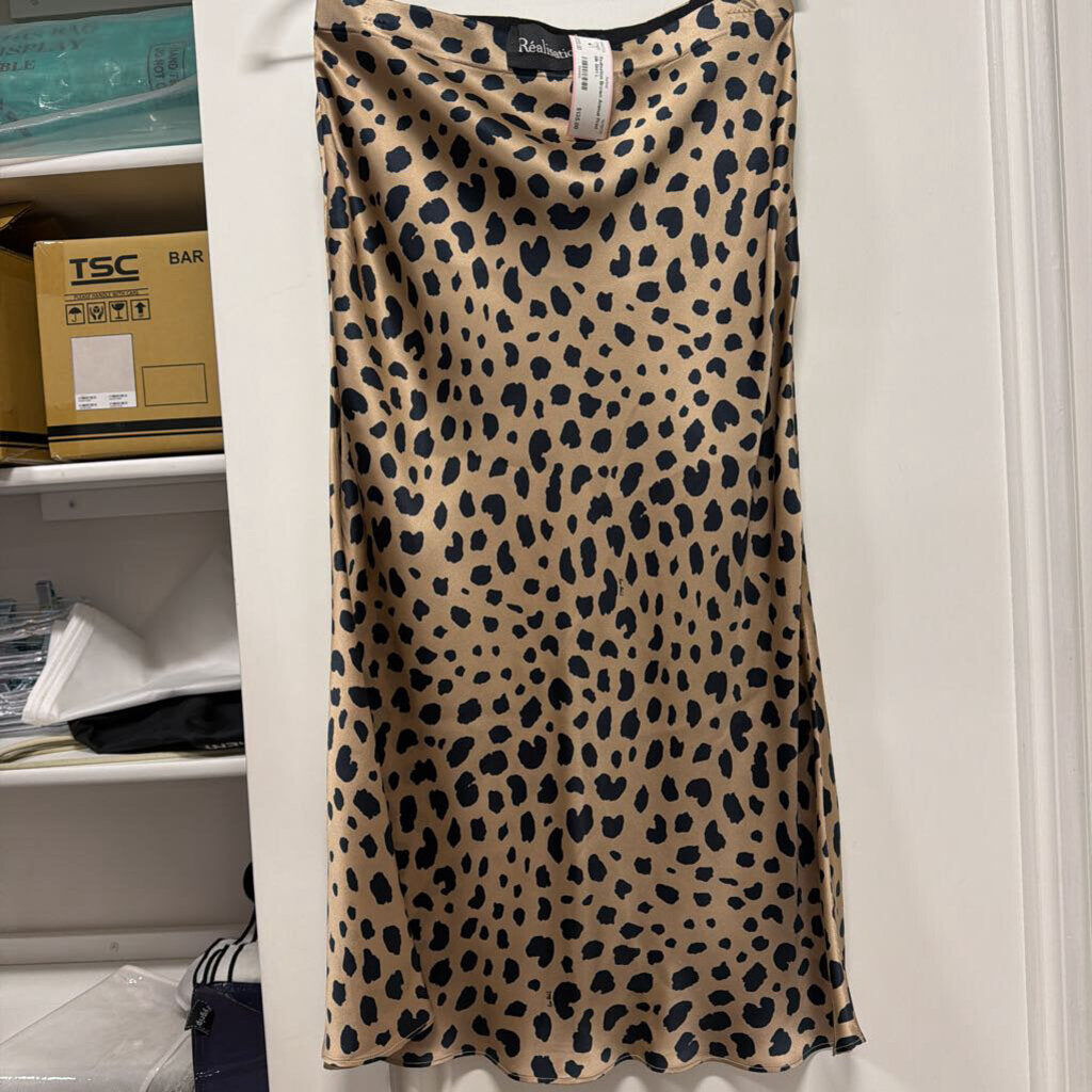 Brown Animal Print Silk Skirt