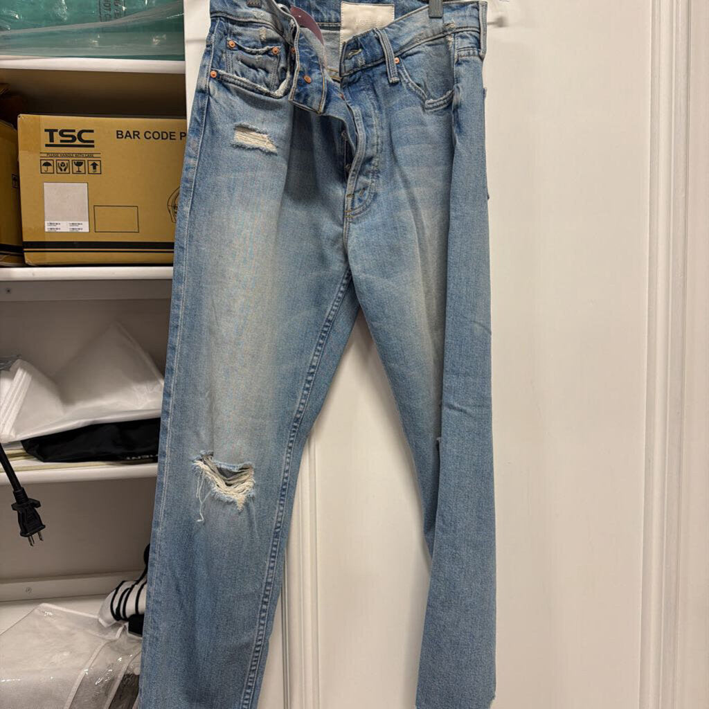 Blue Straight Leg Distressed Jeans