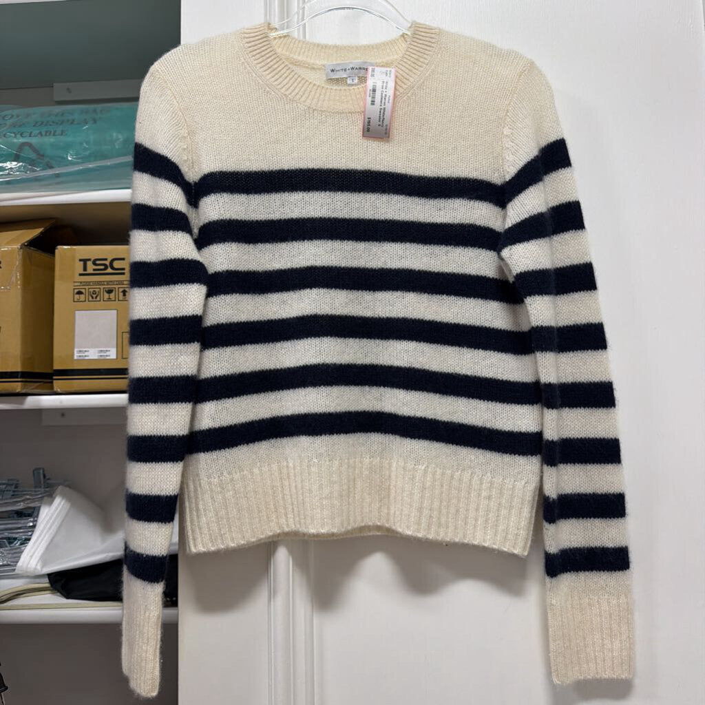 White/Navy Stripe Cashmere Sweater