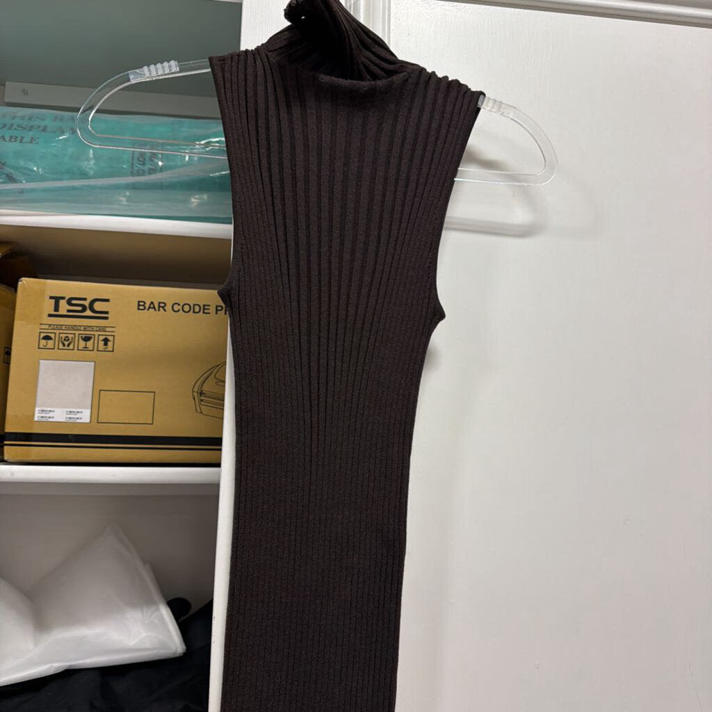 Dark Brown Wool Ribbed Sleeveless Sweater