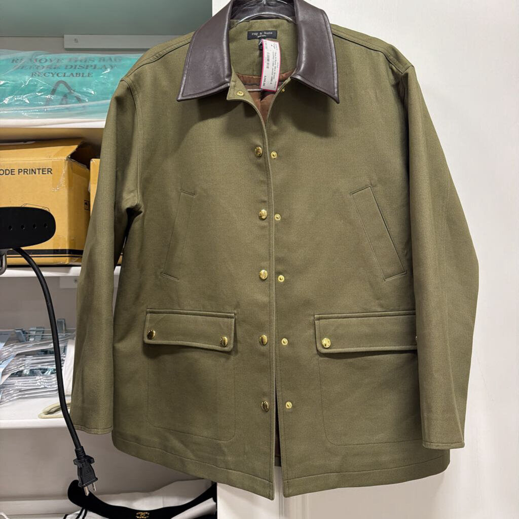 Olive Green Leather Collar Jacket (498)