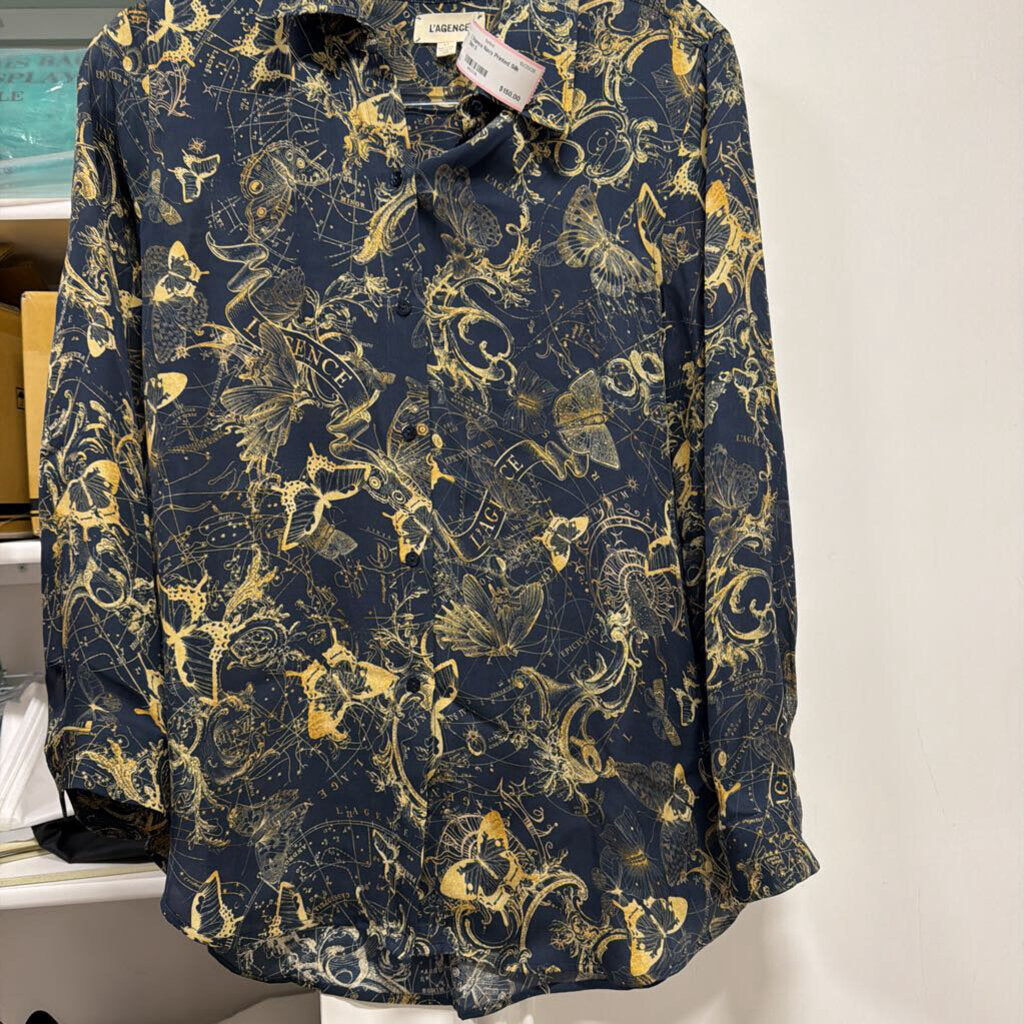 Navy Printed Silk Shirt