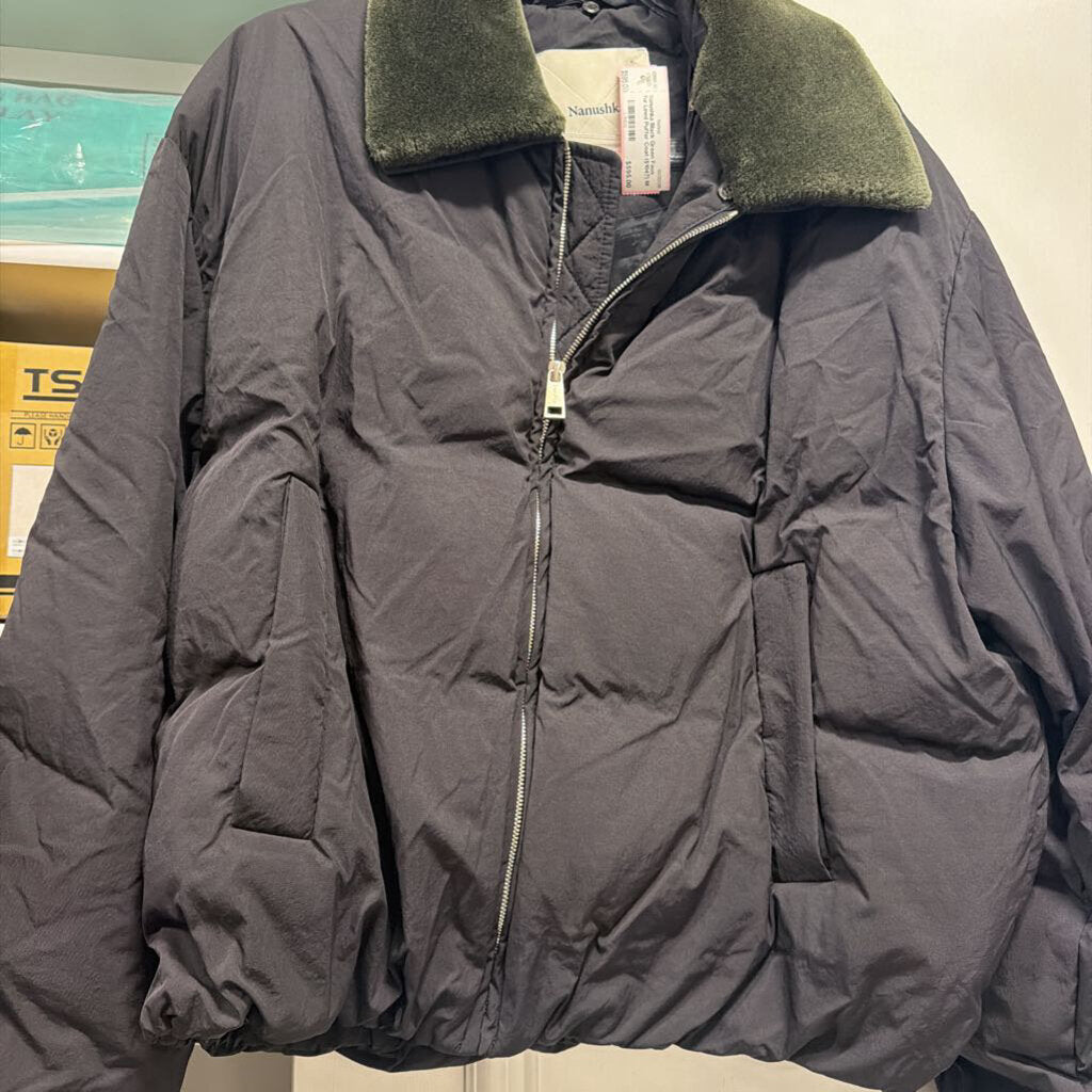 Black Green Faux Fur Lined Puffer Coat ($1047)