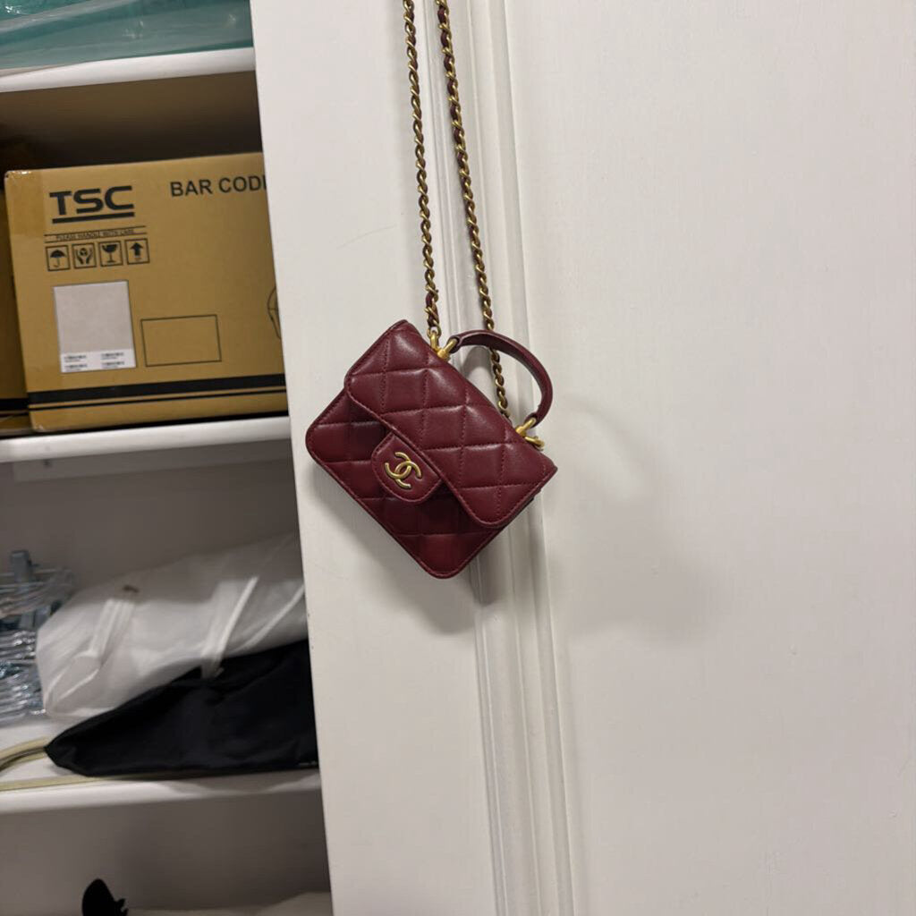 Burgundy Lambskin Top Handle Coin Purse