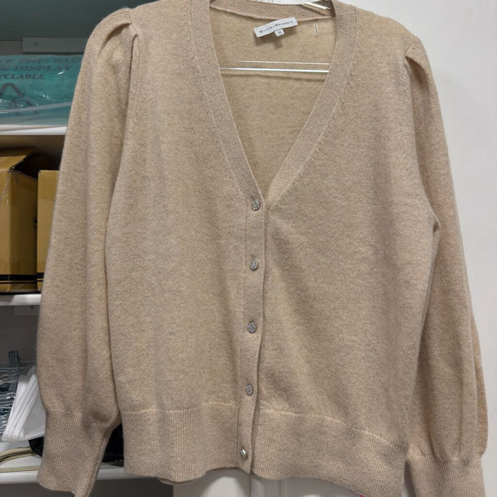 Beige Cashmere Cardigan Sweater