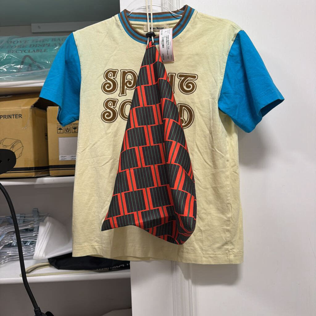 Pale Yellow/Blue Cotton Ringer Tee