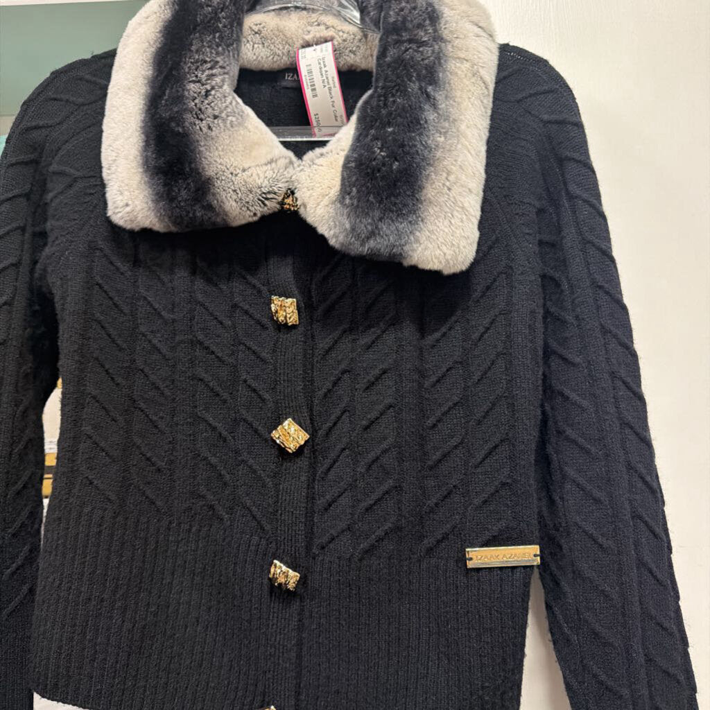 Black Fur Collar Cardigan