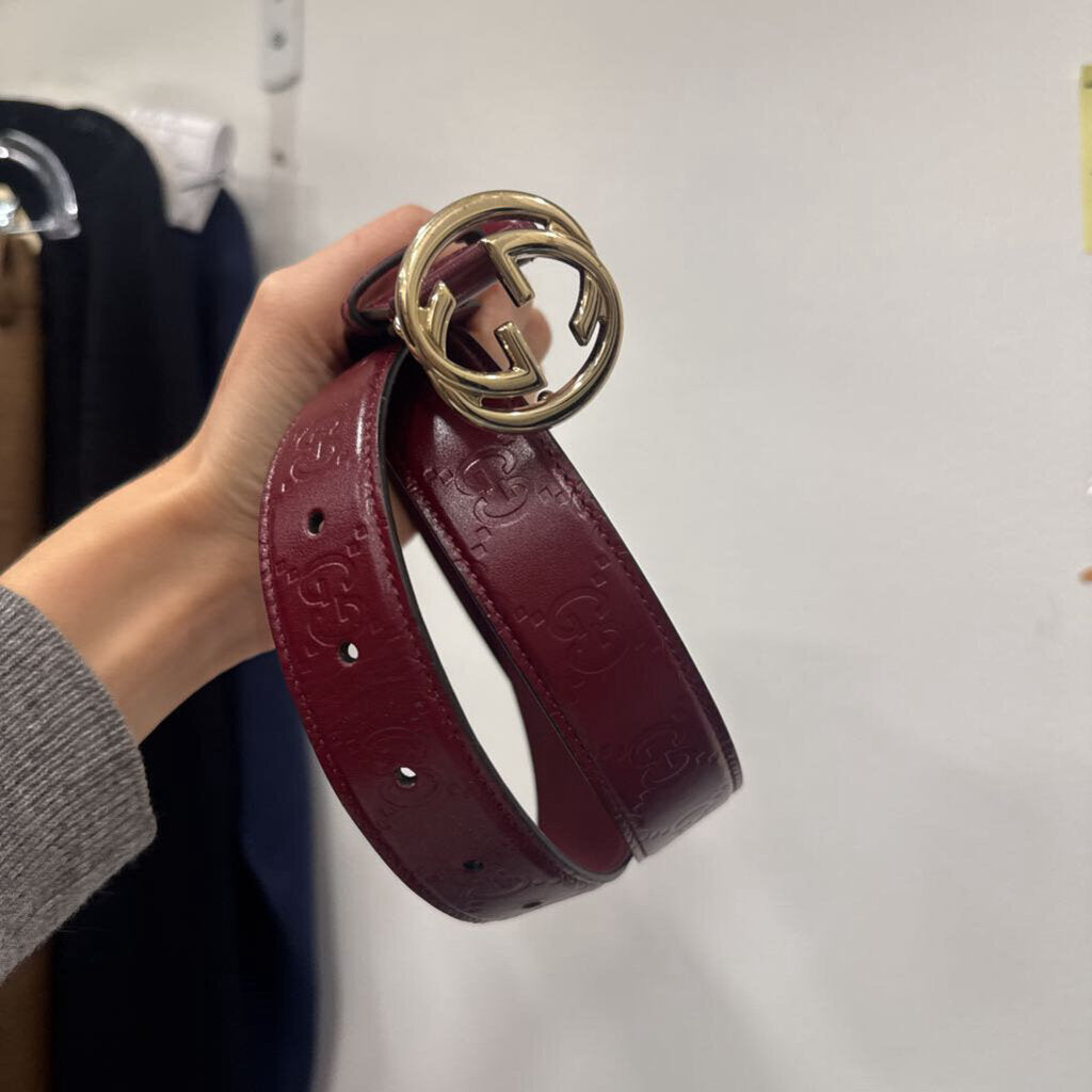 Gucci Burgundy Monogram Belt, 80