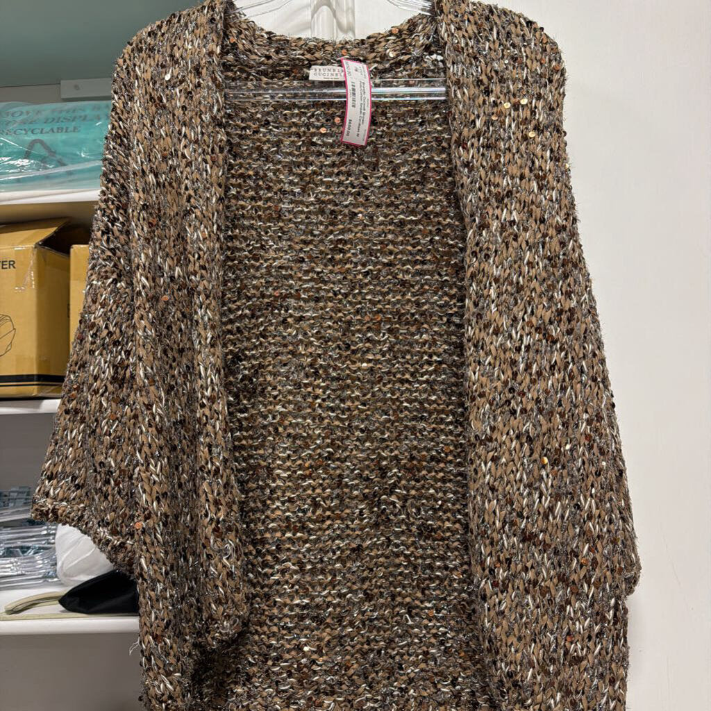 Brown Poly/Cotton Sequin Cardigan