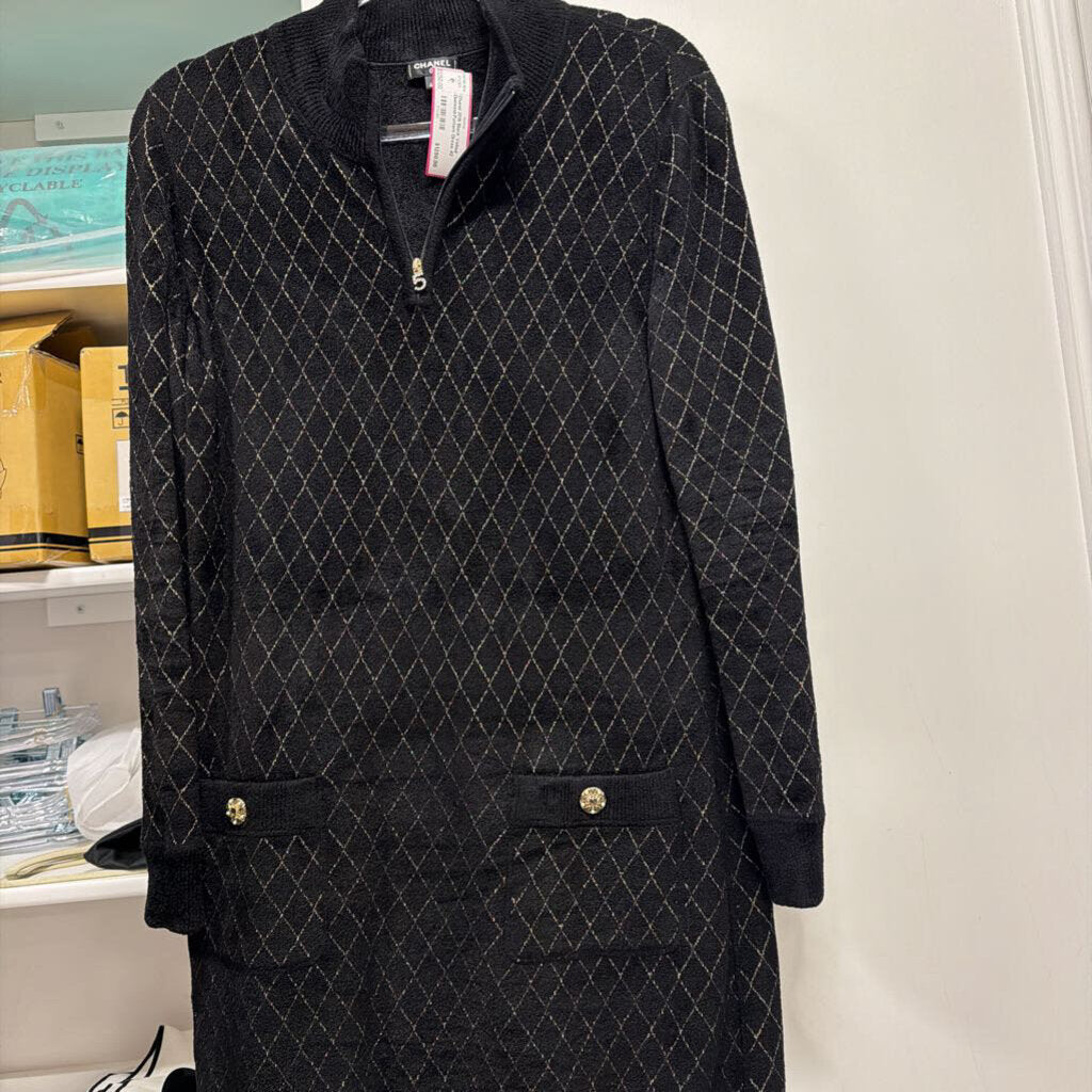 2019 Black Velour Diamond-Pattern Dress