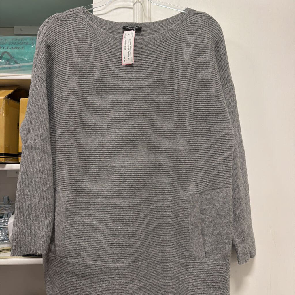 Grey Wool Pocket Front Rib Sweater