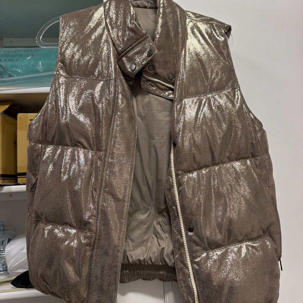 Copper Metallic Leather Down Vest