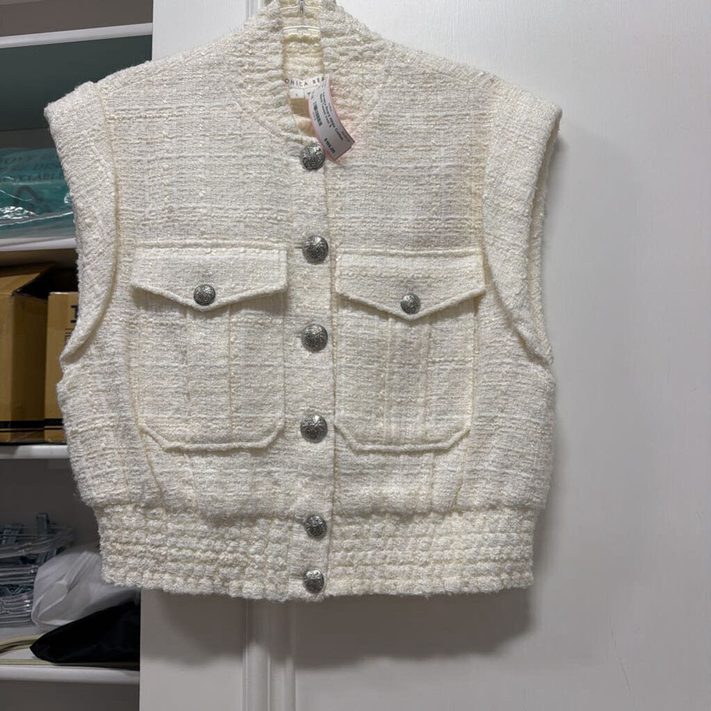 White Cotton Blend Tweed Vest