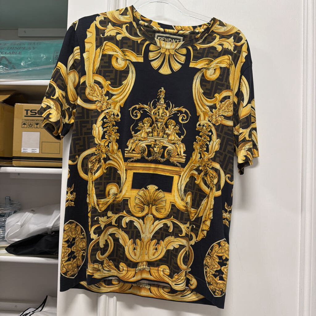 Gold Cotton Zucca Print Tee