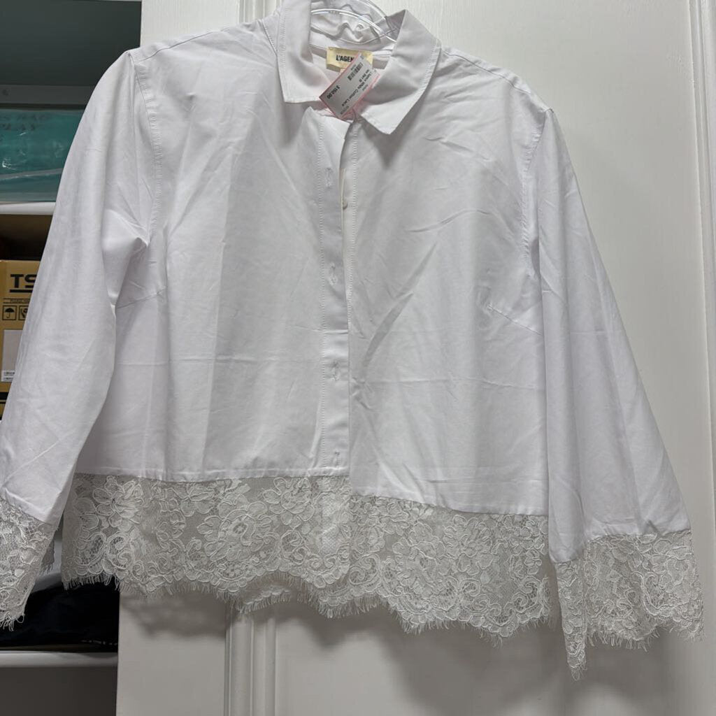White Cotton Lace Hem Shirt