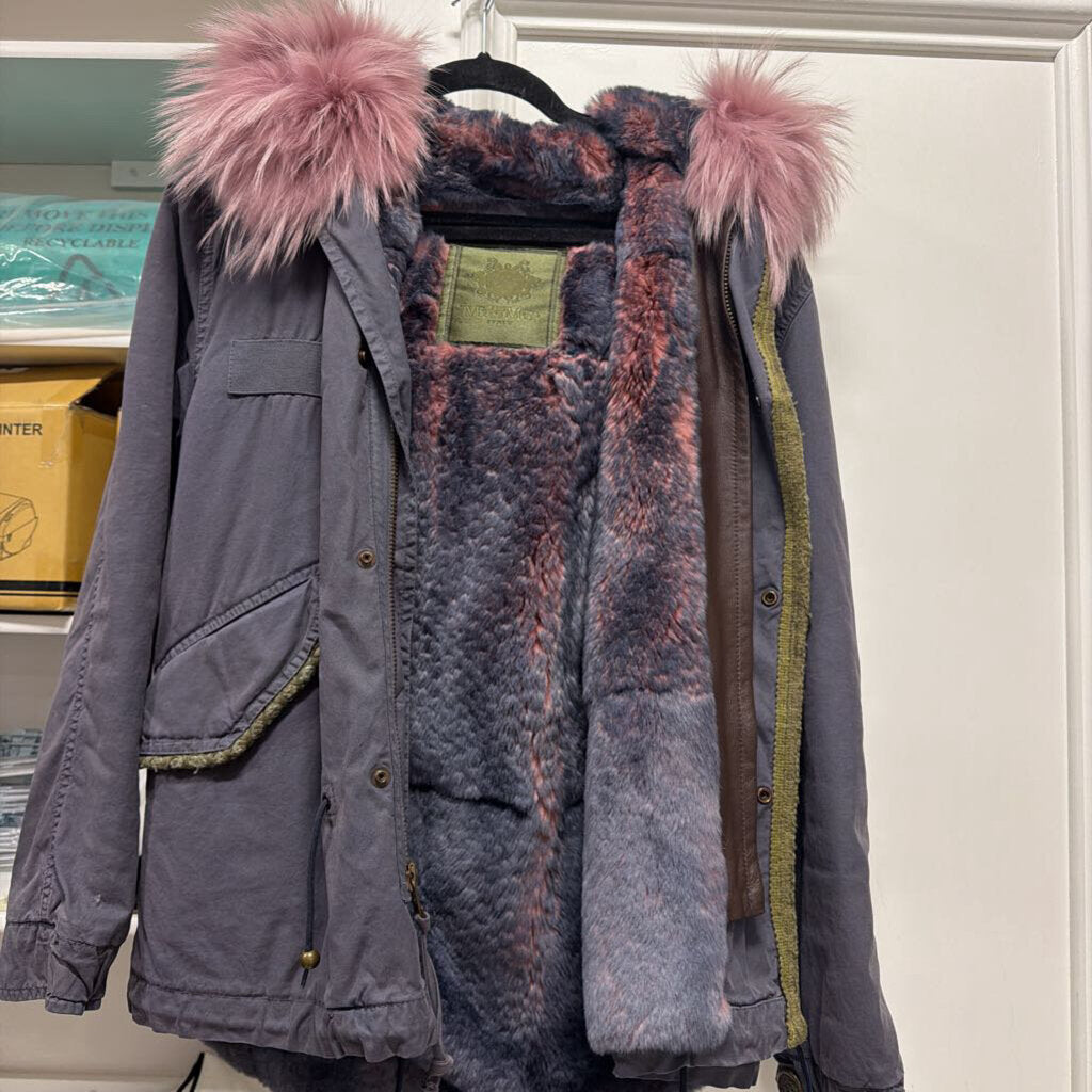Grey Cotton Jacket w/ Fur Trim
