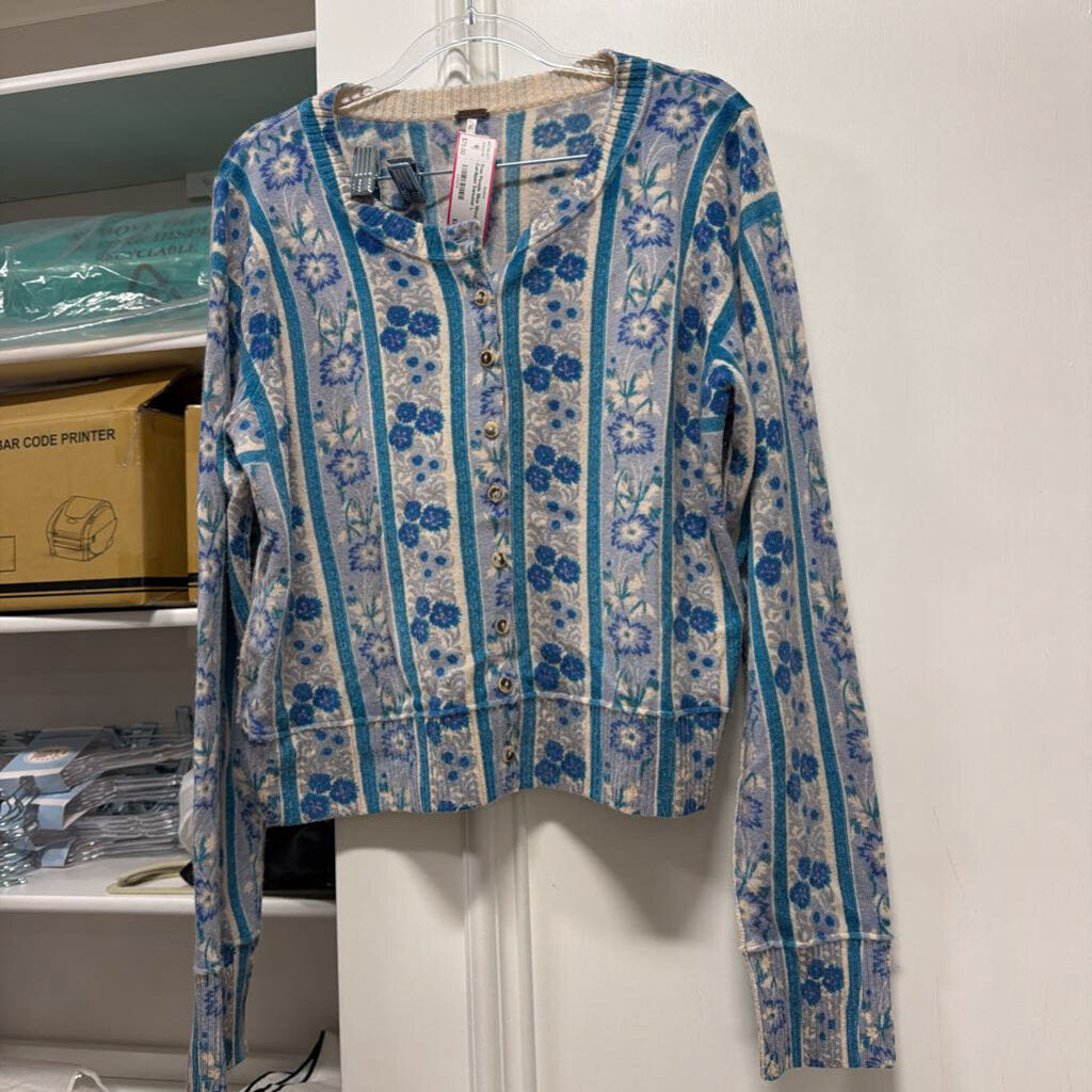 Blue Wool Patter Cardigan Sweater