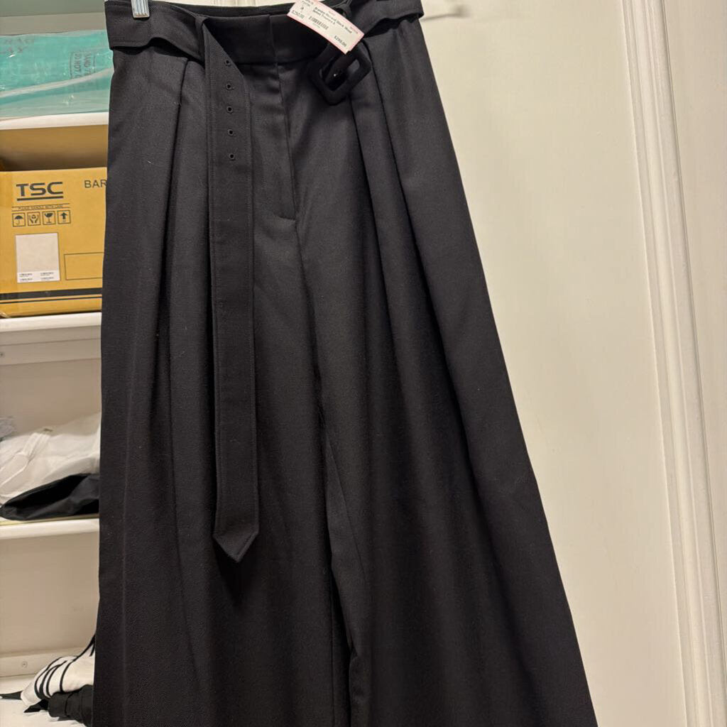 Black Wool Belted Trousers