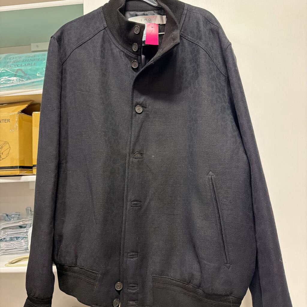 Black Cotton Button Bomber Jacket