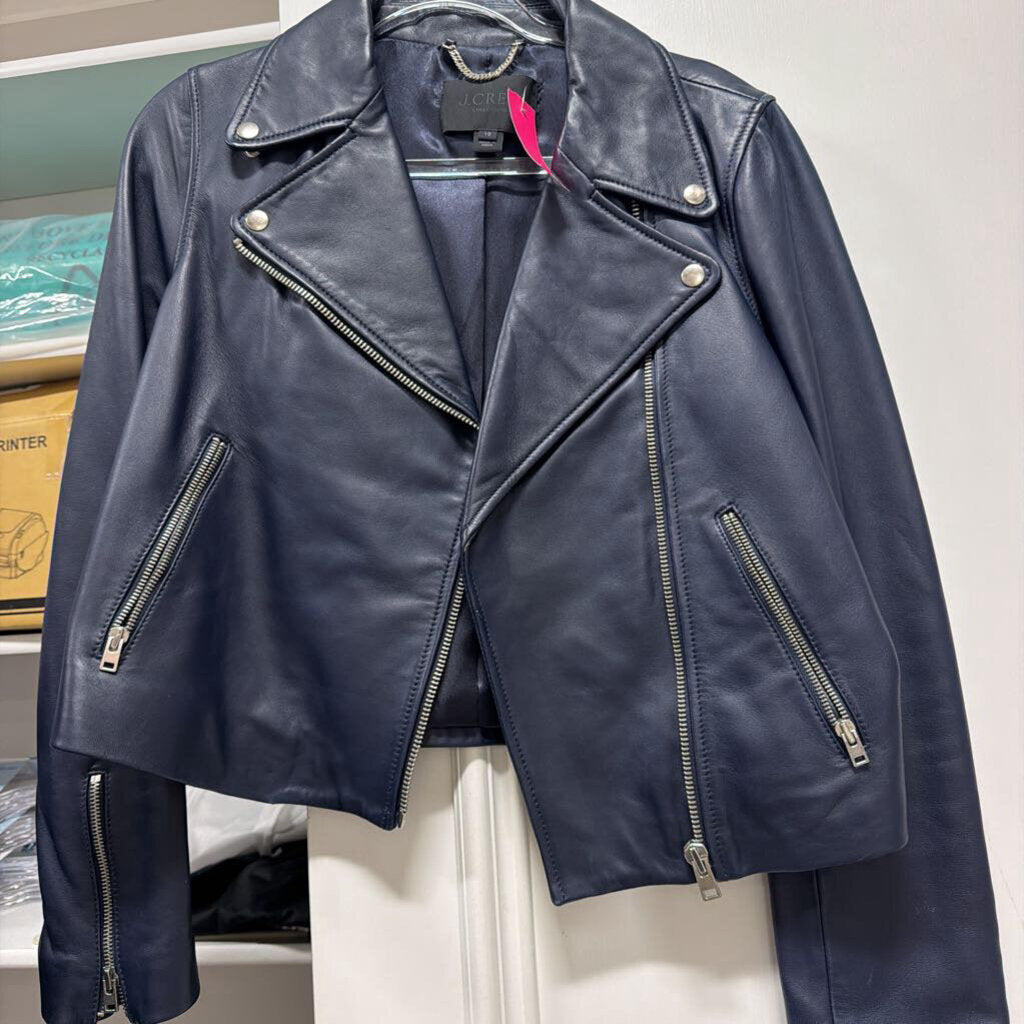 Navy Leather Biker Jacket (689)