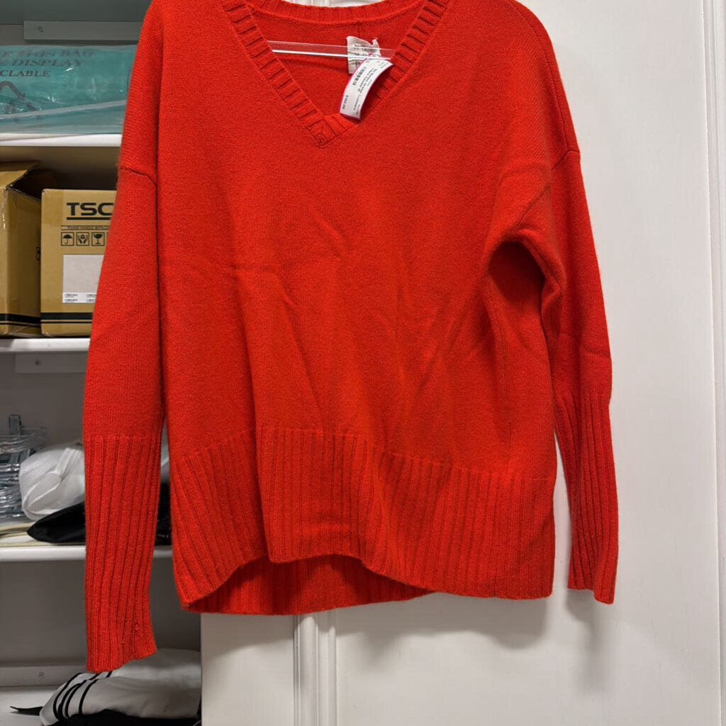 Orange Cashmere V-Neck Sweater