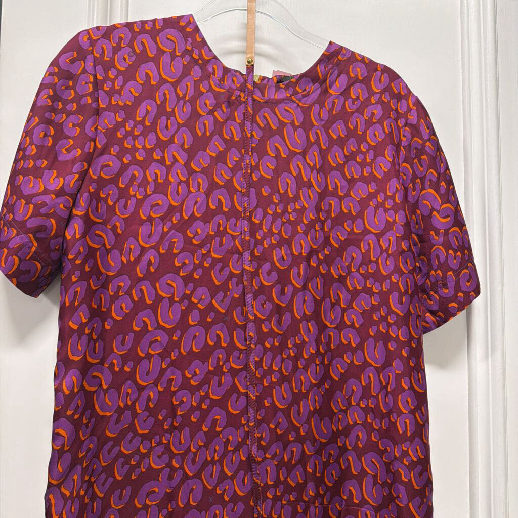 Purple Animal Print Silk Dress w/ Belt