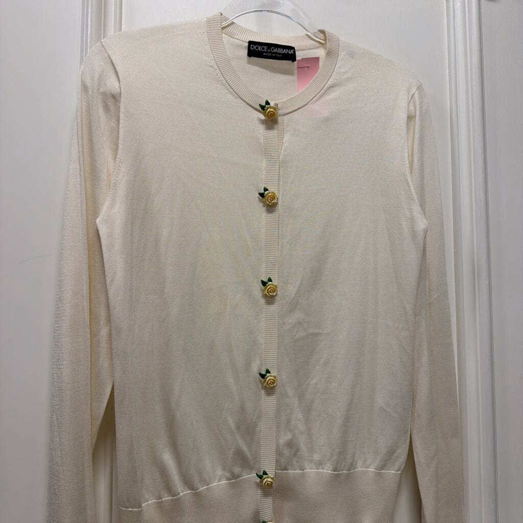 Cream Silk Flower Button Cardigan