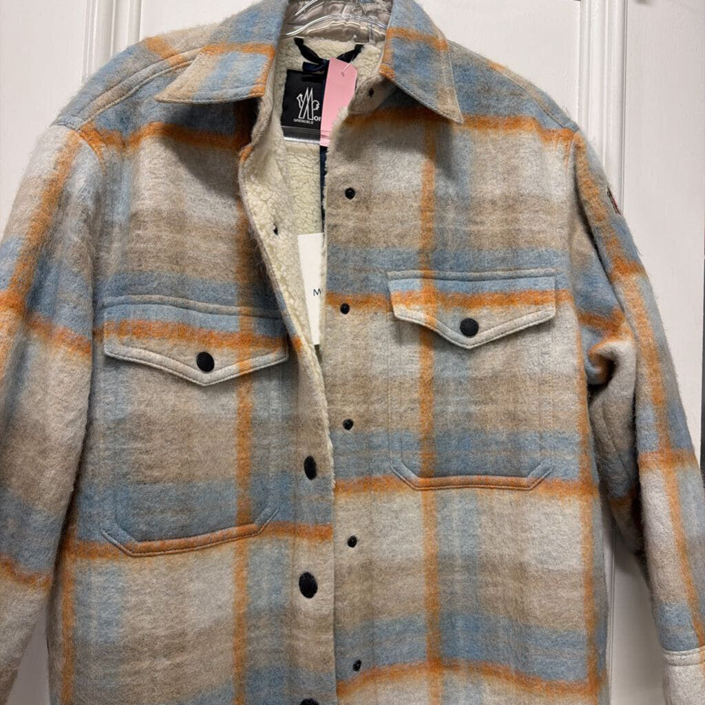 Blue/Orange Plaid Wool Blend Long Coat (NWT 1830)