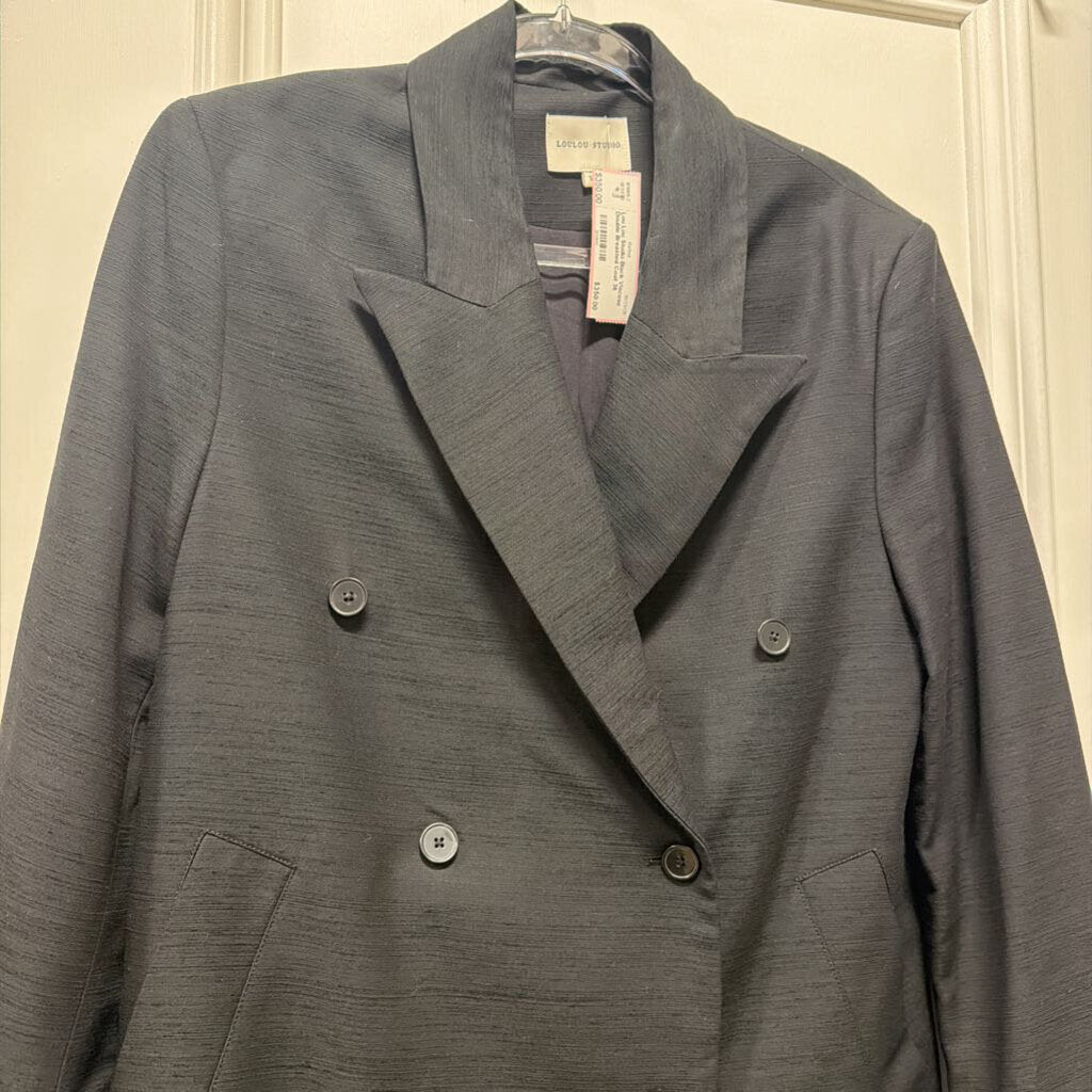 Black Viscose Double Breasted Coat