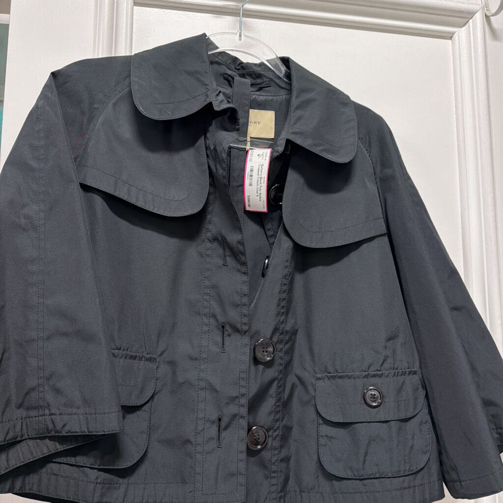 Black Poly Belted Cropped Trench Coat