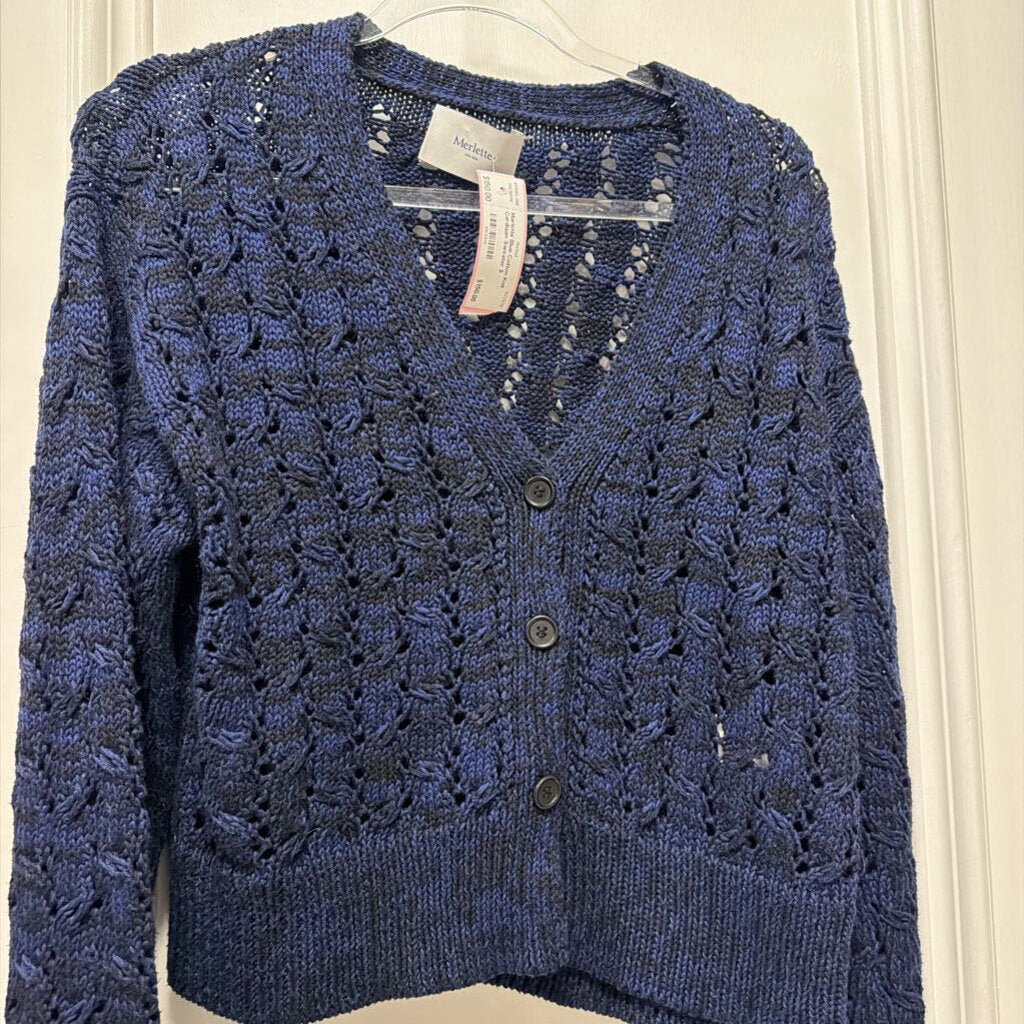 Blue Cotton Knit Cardigan Sweater