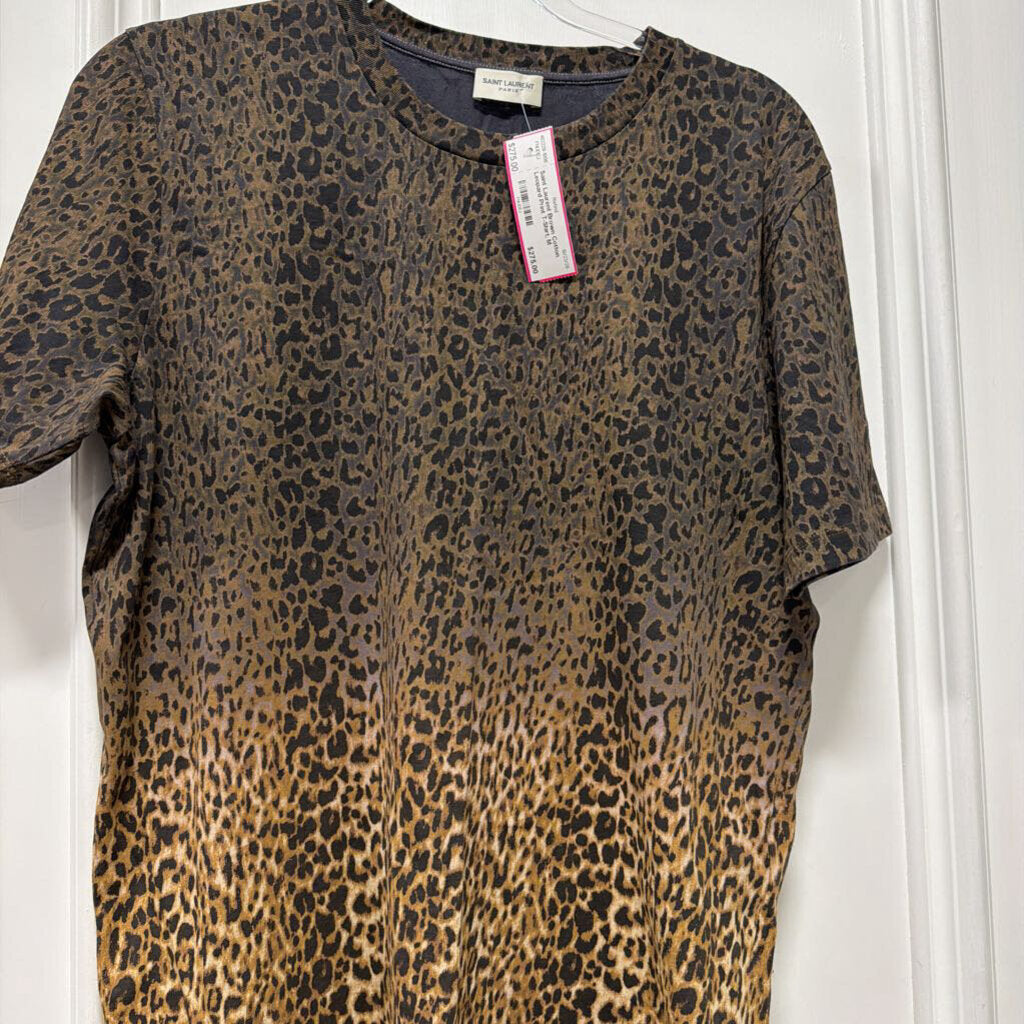 Brown Cotton Leopard Print T-Shirt, M