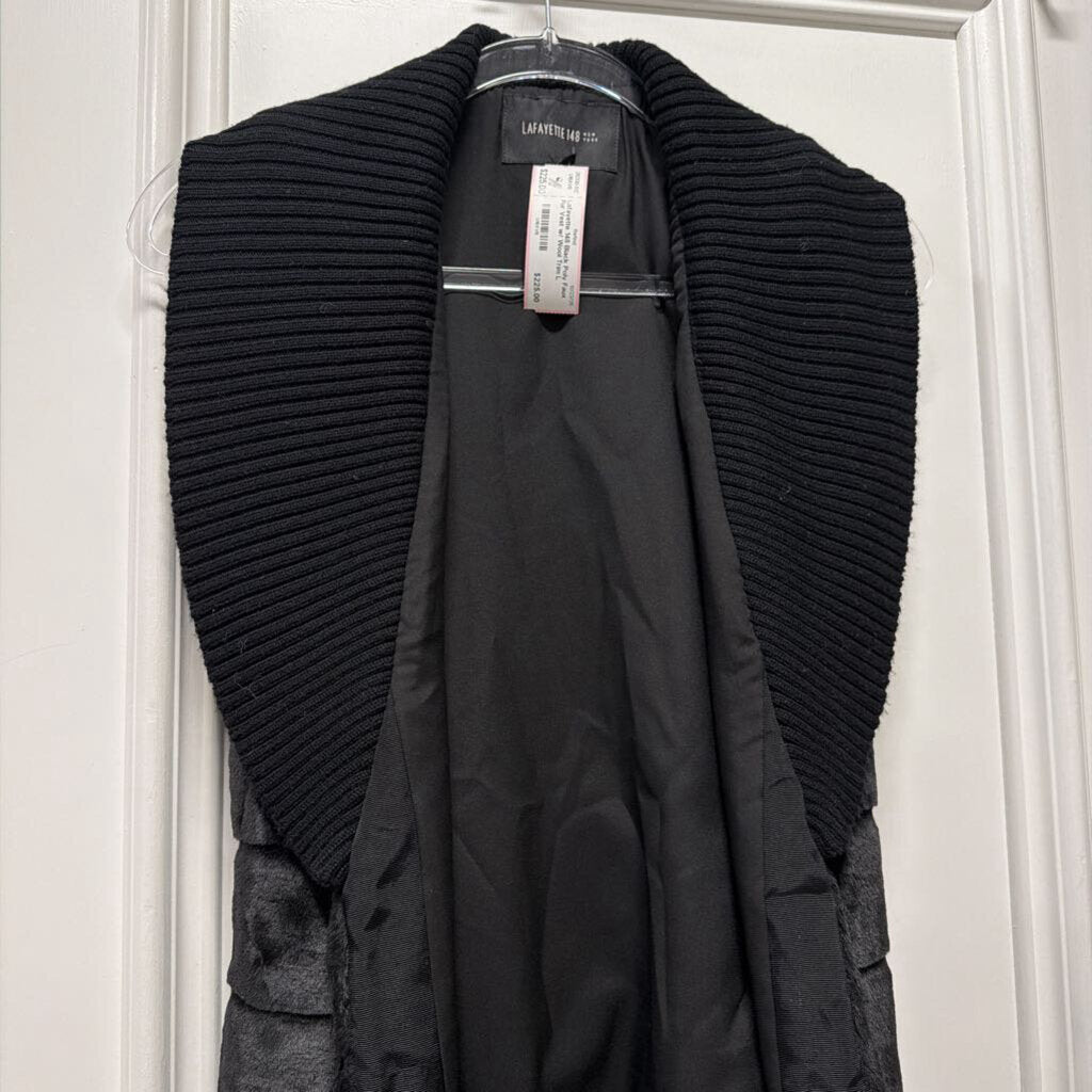 Black Poly Faux Fur Vest w/ Wool Trim