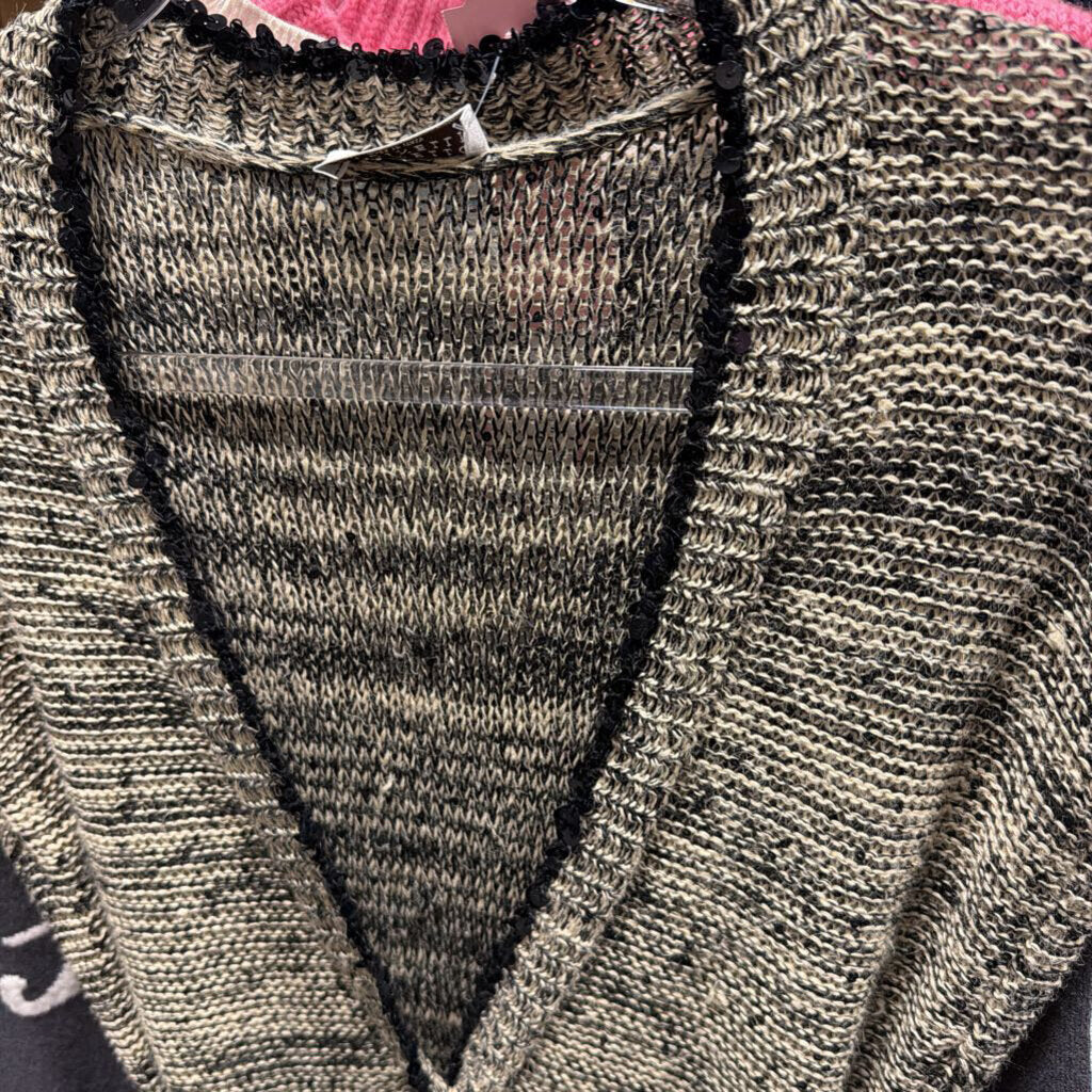 Beige/Black Hemp Blend Knit Sequin Vest