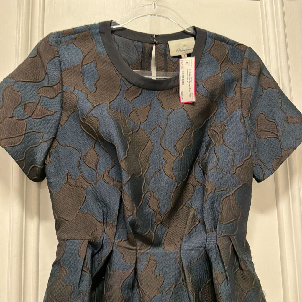 Brown Poly Print Peplum Top, 4