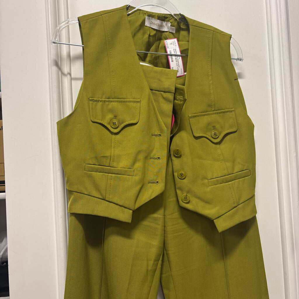 Chartreuse Green Poly Blend Vest + Pant, 2/1