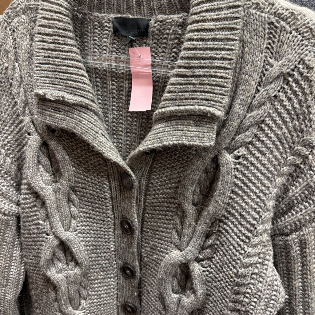 Grey Wool Blend Cable Knit Cardigan