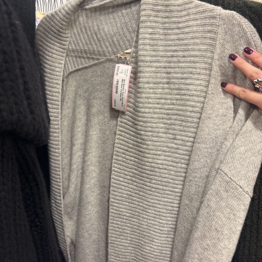 Grey Wool Blend Midi Open Cardigan, M/L