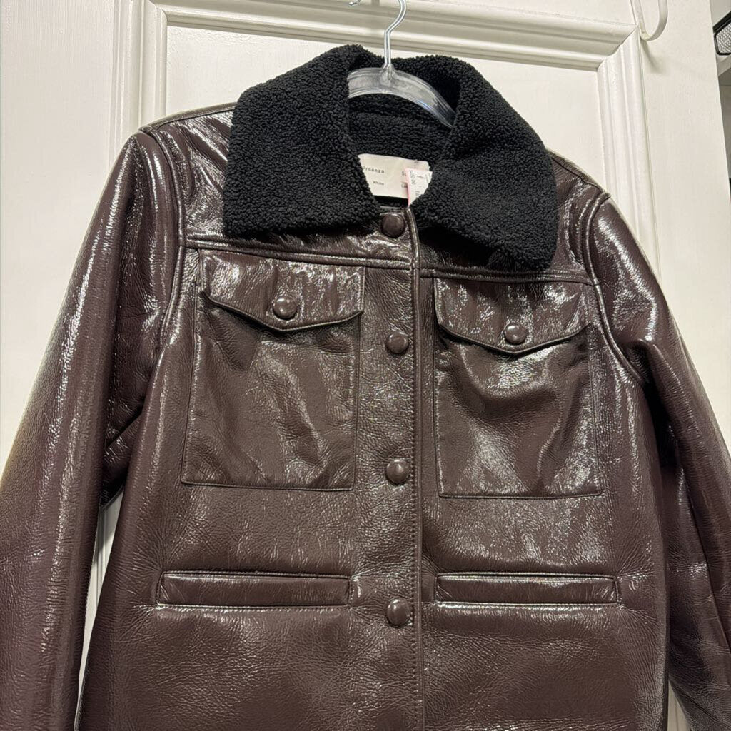 Brown Poly Faux Leather Jacket