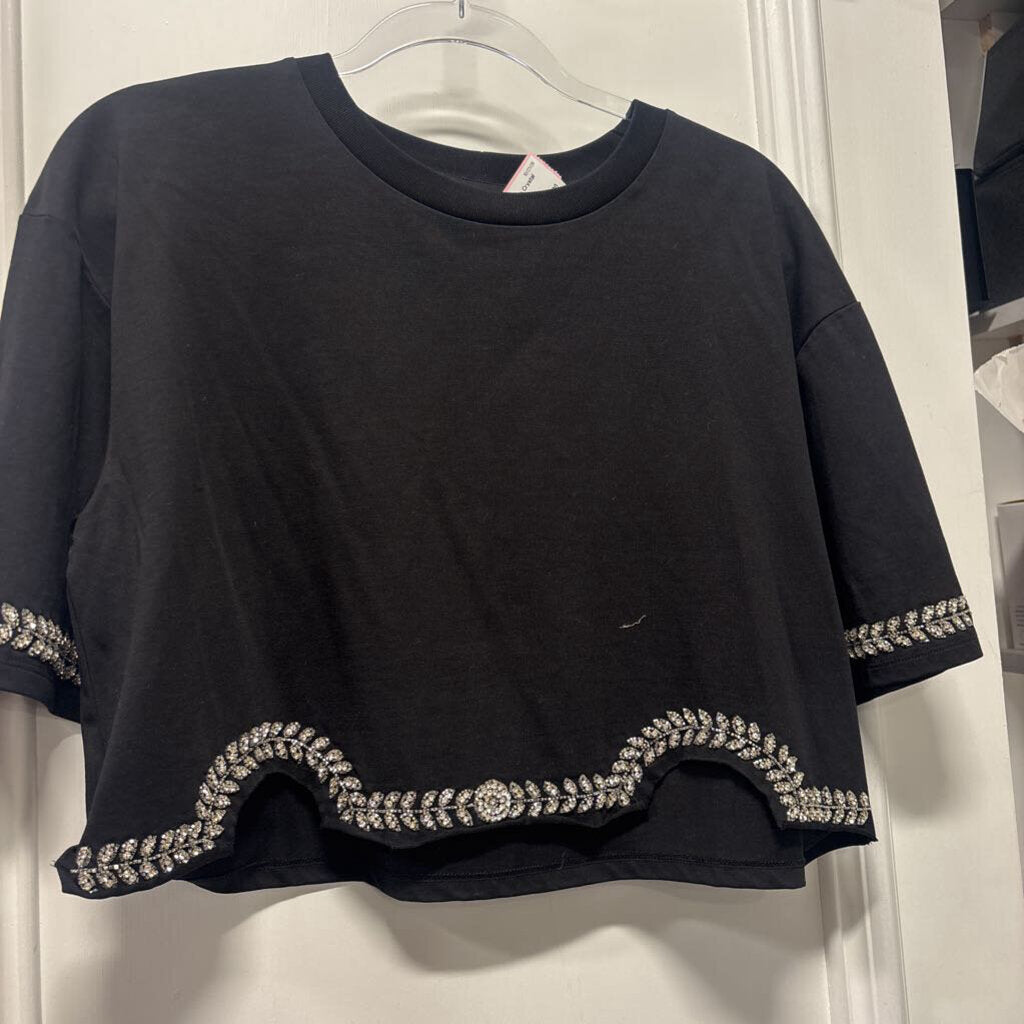 Black Cotton Crystal Crop Shirt, 1